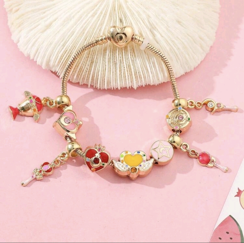 Gold Plated Sailor Moon Themed Charm Bracelet